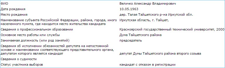 Скриншот с сайта Избирательной комиссии Иркутской области.
